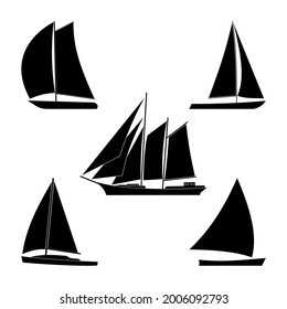 Sailboats for travel and recreation on a white background. A vector image.
