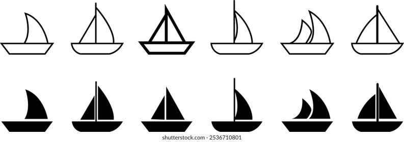 Sailboats vector set For Print, Sailboats vector Clipartz Sailboats Black shape of a sailboat is in a side view, isolated on transparent background, Sea yachts. Extreme lifestyle. used for mobile app.