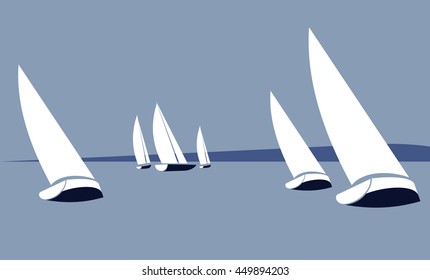 Sailboats and yachts in the summer on the water