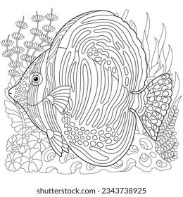 Sailfin tang Fisch färben Seite. Unterwasserfarben-Design.