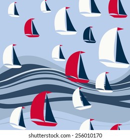 Sailfish background. Vector pattern. Blue waves.