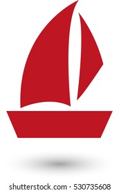 Sailfish boat - red vector  icon with shadow