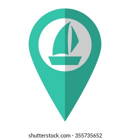 Sailfish boat - vector icon;  green map pointer
