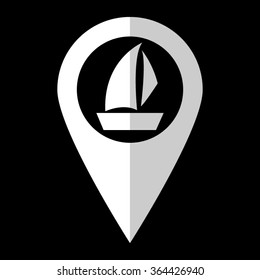 Sailfish boat - white vector icon;  map pointer