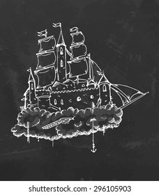 Sailfish castle in the air. Vector illustration.