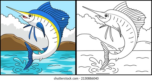 Sailfish Coloring Page Colored Illustration