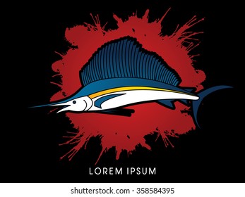 Sailfish, designed on splash blood background graphic vector.