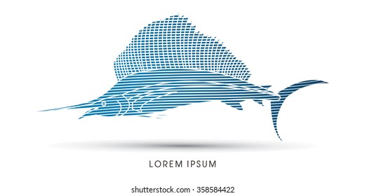 Sailfish, designed using  blue line wave graphic vector.