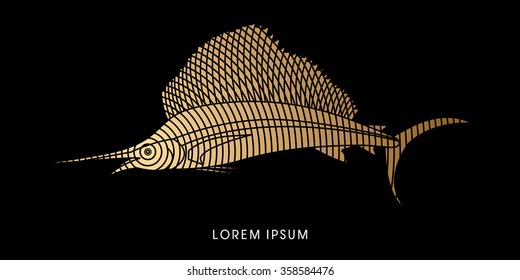 Sailfish, designed using gold line circle graphic vector.