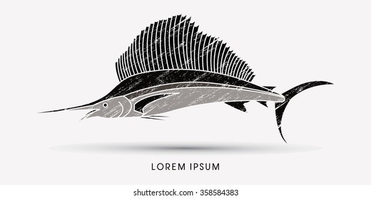 Sailfish, designed using grunge brush graphic vector.