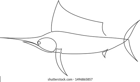 Sailfish illustration drawn by one line. Minimalist style vector illustration