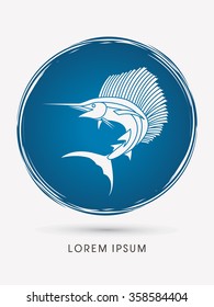 Sailfish Jumping, designed on grunge sphere background graphic vector.