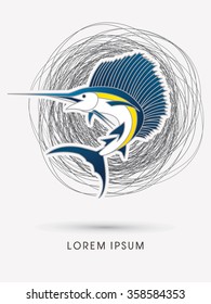 Sailfish Jumping, designed on line grunge background graphic vector.