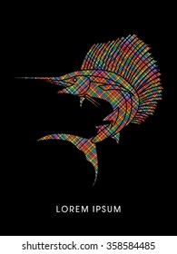 Sailfish Jumping, designed using colorful pixels graphic vector.