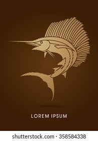 Sailfish Jumping, designed using gold circle line graphic vector.
