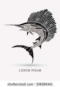 Sailfish Jumping, designed using grunge brush graphic vector.