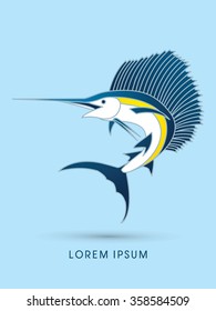 Sailfish Jumping, graphic vector.