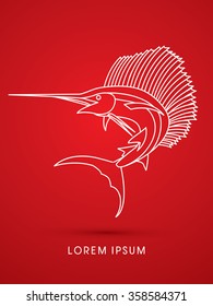 Sailfish Jumping, outline graphic vector.