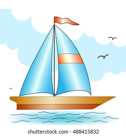 sailfish with light blue sails on sea and sky background
