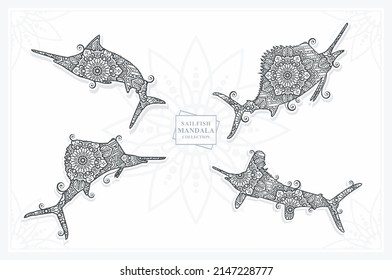Seeteufel Mandala mit Blume. Vektorgrafik, Line Art