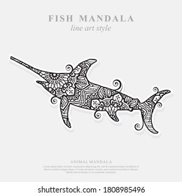 Sailfish Mandala Vector Line Art Style