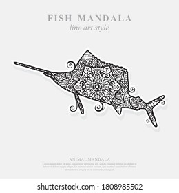 Sailfish Mandala Vector Line Art Style