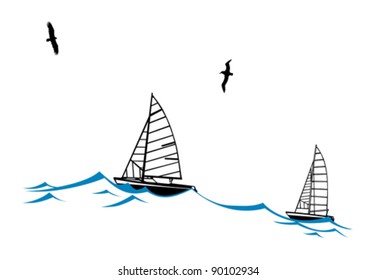 pez vela sobre la silueta de olas sobre fondo blanco, ilustración vectorial