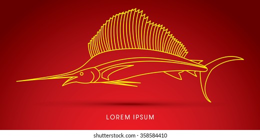 Sailfish, Side view , outline graphic vector.