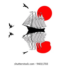 silhueta de veleiro sobre fundo branco, ilustração vetorial