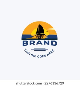 Sailimg Ship Sunset Logo design
