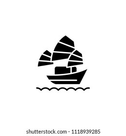 Sailing asian vessel black icon concept. Sailing asian vessel flat  vector symbol, sign, illustration.