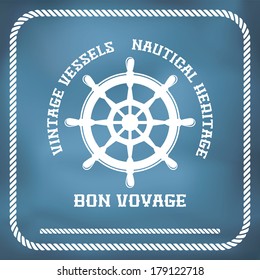 Sailing badge with ship wheel, rope border