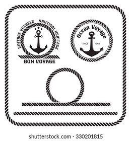 Sailing badges with anchor and rope border, loop