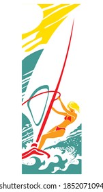 Sailing board on the high seas. Vector image for illustrations.