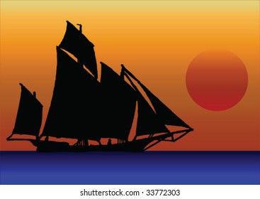 Sailing Boat against a Sunrise or Sunset sky