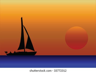 Sailing Boat against a Sunrise or Sunset sky