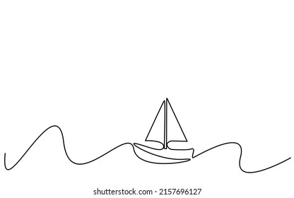 a sailing boat among the waves in the sea drawing style concept