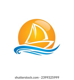 logotipo vectorial de la playa del barco de vela