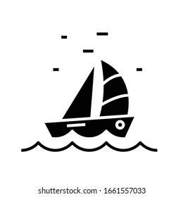 Sailing boat black icon, concept illustration, vector flat symbol, glyph sign.