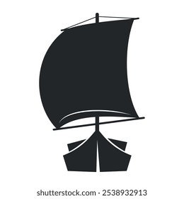 Sailing boat black silhouette nautical vehicle sailboat minimalist icon vector flat illustration. Sail ship regatta cruise sport yacht marine transportation water sea travel symbol yachting wave