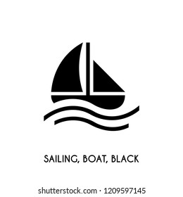 Sailing, Boat black vector icon