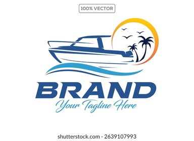 sailing boat in the blue ocean logos. Marine ship with sail in sea waves template