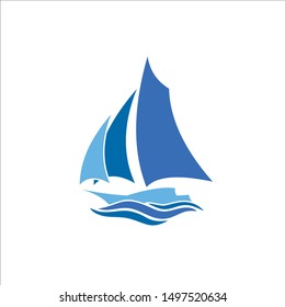 Sailing boat blue Vector Logo  