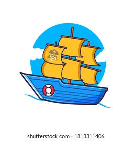 sailing boat with bright clouds, premium icon illustration, eps 10, suitable for stickers, t-shirts, key chains, products, etc.