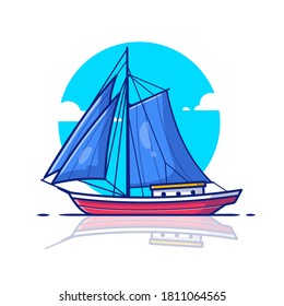 Sailing Boat Cartoon Vector Icon Illustration. Water Transportation Icon Concept Isolated Premium Vector. Flat Cartoon Style