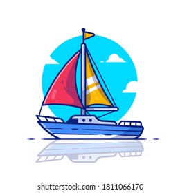 Sailing Boat Cartoon Vector Icon Illustration. Water Transportation Icon Concept Isolated Premium Vector. Flat Cartoon Style