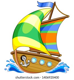 Cartoon Sailing Boat Sunset Color Illustration Stock Illustration 30376522