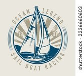 Sailing boat colorful poster vintage the legendary ocean yacht for participation in sea races and sports competitions vector illustration