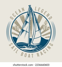 Sailing boat colorful poster vintage the legendary ocean yacht for participation in sea races and sports competitions vector illustration