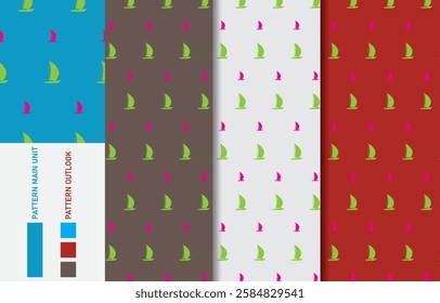 Sailing boat colorful seamless textile cloth pattern collection vector illustration
